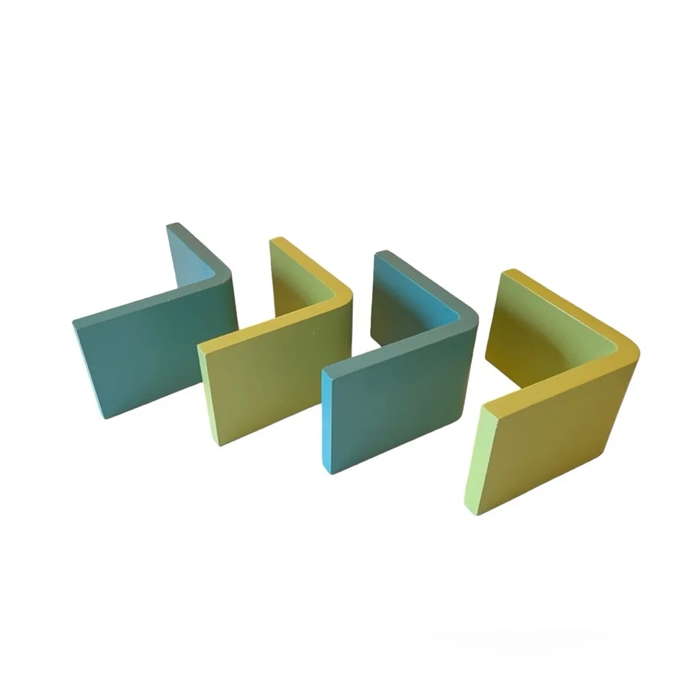 VTG Mod 4 Pc L-Shaped Wall Book Trinket Shelf Lot Lime Green & Aqua Blue